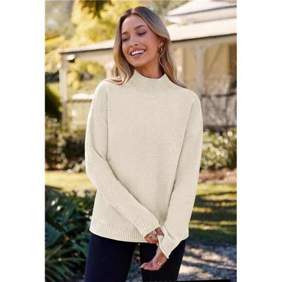 Women Turtleneck Sweater Long Sleeve Chunky Knit Pullover Cozy Fall Winter Top - Picture 3 of 7